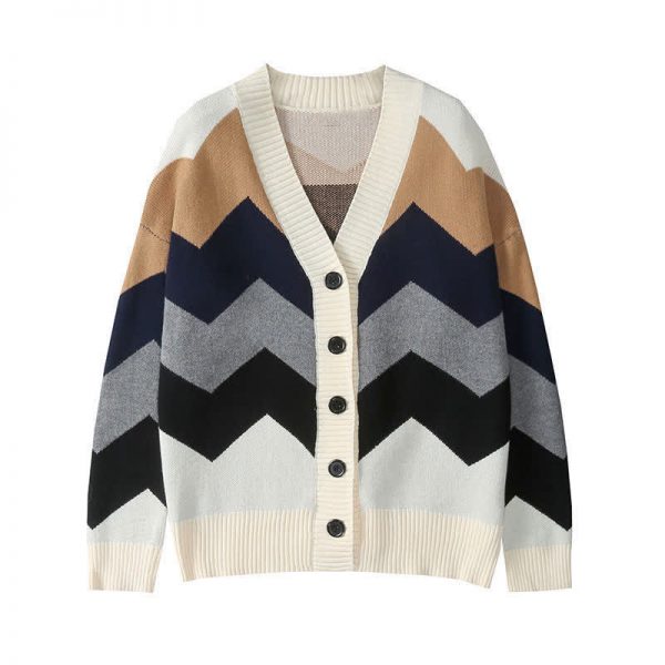 Girlfriend Boyfriend V-neck Colorblock Cardigan Sweater - Modakawa modakawa