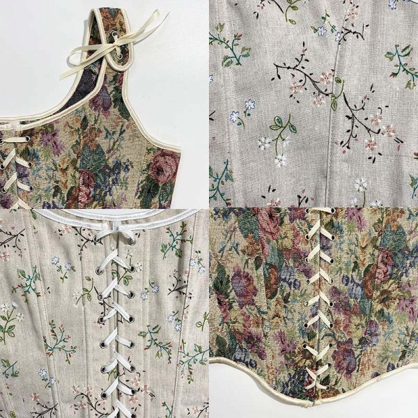 Vintage Floral Print Lace Up Corset Top - Modakawa Modakawa