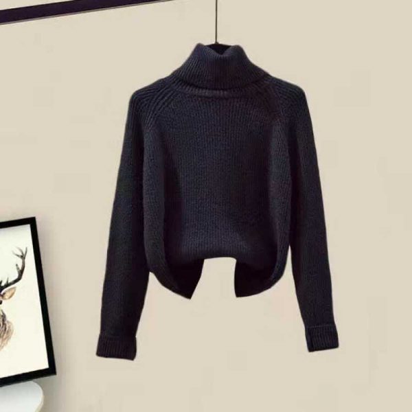Fleece Hooded Coat Turtleneck Sweater Casual Pants Three Pieces - Modakawa modakawa
